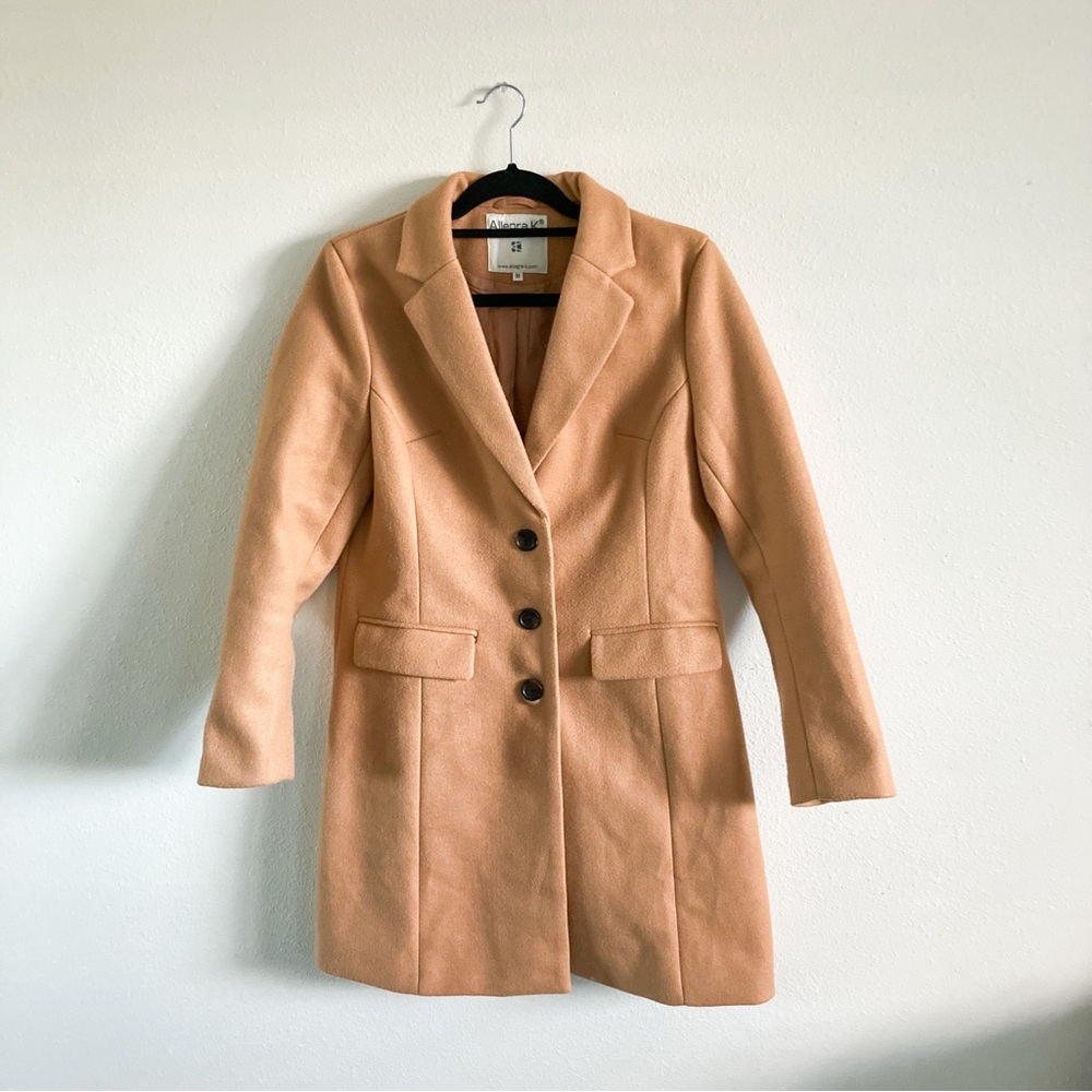 Allegra K Mid Length Camel/Tan Color Coat